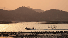 霞浦夕照，舟行滩涂